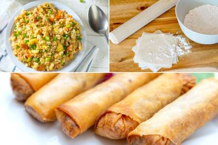 fried rice and egg rolls