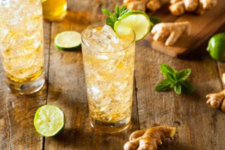 ginger lime and basil spritzer