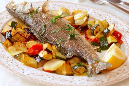 grilled sea bass with spanish pisto