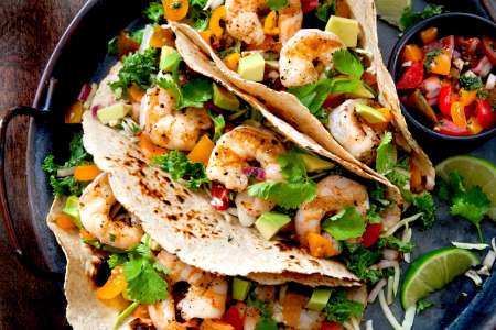 grilled shrimp tacos in homemade tortillas