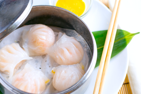 har gow shrimp and pork scallion dumplings