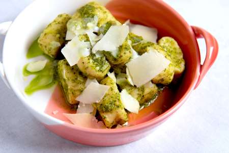 homemade gnocchi with pesto