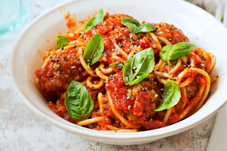 homemade pasta with meatballs