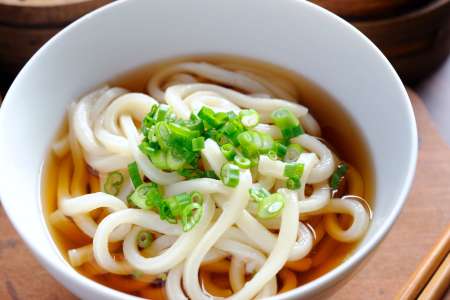 homemade udon noodles in broth