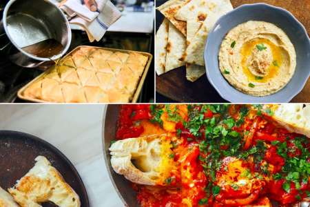 making baklava, hummus and shakshuka