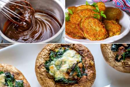 making chocolate mousse, zucchini latkes, and stuffed mushrooms