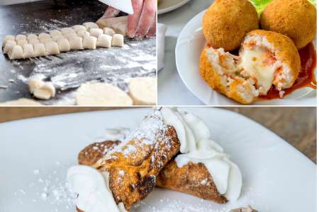 making gnocchi, arancini and cannoli