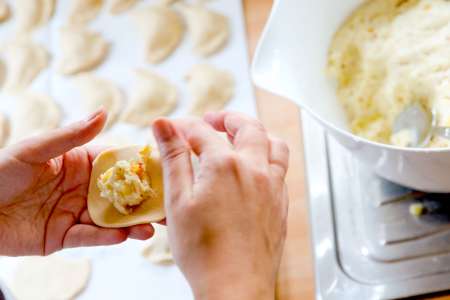 making homemade pierogis