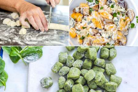 making potato gnocchi, butternut squash gnocchi and spinach gnudi