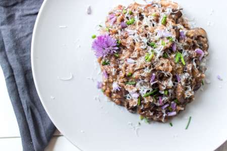 mushroom risotto with truffle oil and pecorino