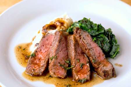 new york strip steak with spinach