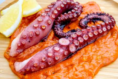 octopus on romesco sauce