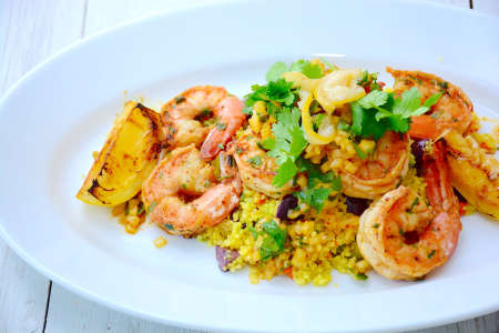 pan seared lemon garlic shrimp with couscous