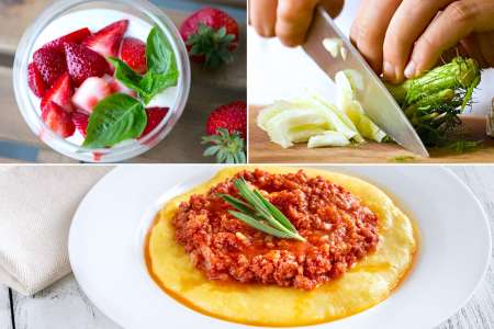 panna cotta, chopping fennel, and polenta with ragu bolognese