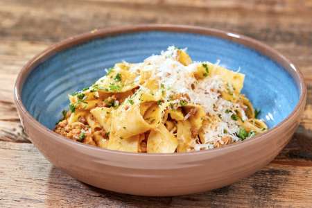 pappardelle and bolognese