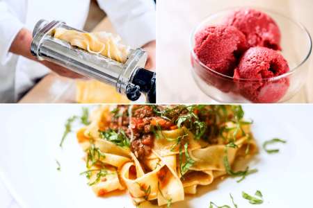 pappardelle pasta with duck ragu, sorbet and making pasta