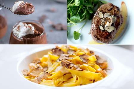 pasta and steak with truffles and chocolate mousse