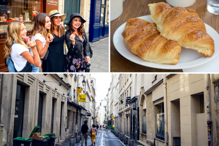 people enjoying a food tour French croissant a street in Paris Saint Germain