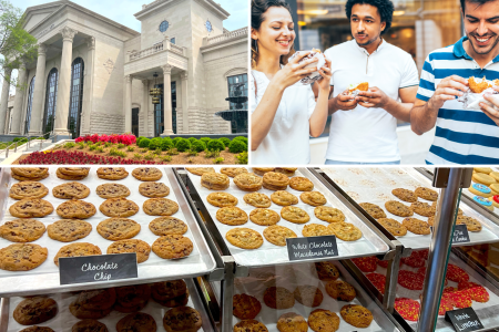 performing arts center in South Nashville people enjoying a burger on a food tour cookies on display