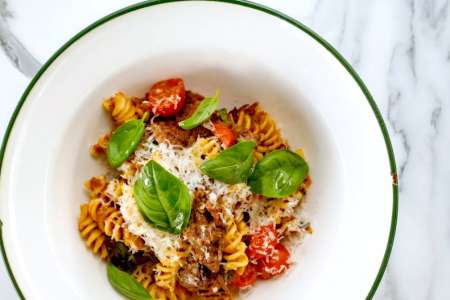 fusilli pasta with vegetable ragu