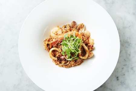 seafood jollof risotto with mussels and prawns