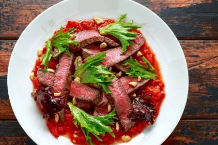 grilled steak with romesco sauce