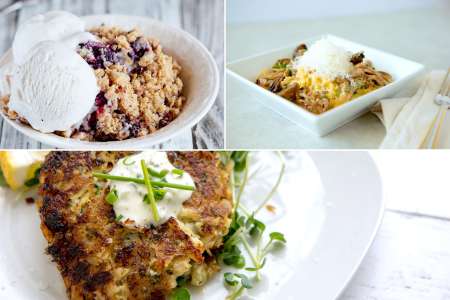 crab cakes and risotto with cobbler