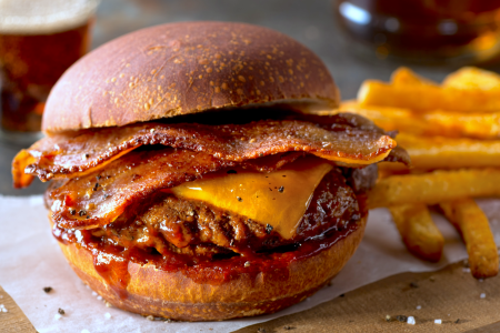 bacon burger with fries