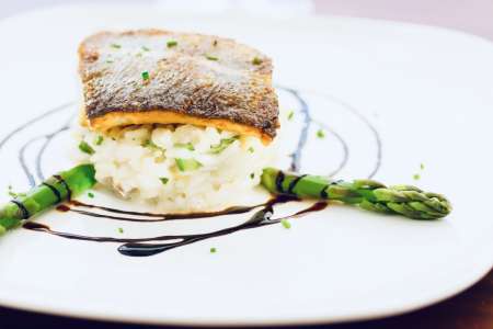 pan seared sablefish on asparagus risotto