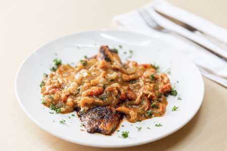 bronzed catfish with crawfish and lobster cream sauce