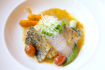 sea bass fillet in beurre blanc