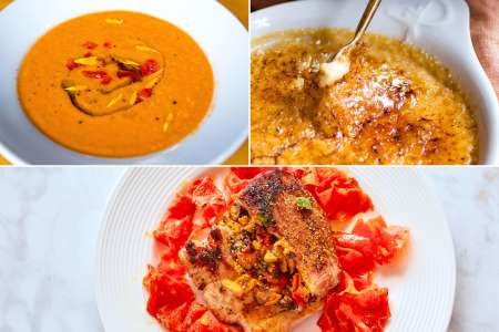 gazpacho, crema catalana, and pork loin