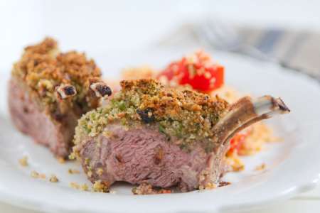 rack of lamb with scalloped potatoes and mushrooms