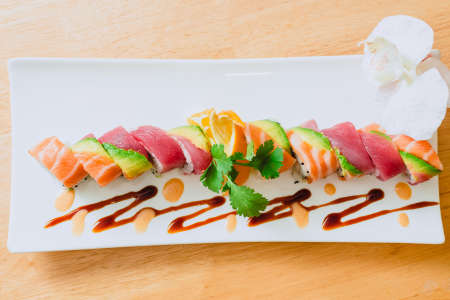 rainbow roll with soy sauce