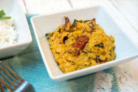 red lentil curry with basmati rice