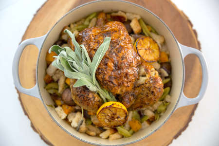 roasted chicken with seasonal vegetables