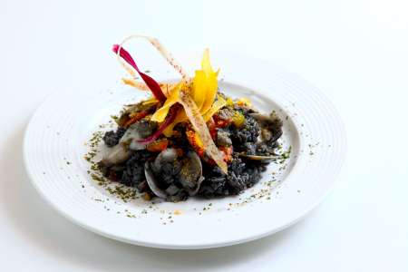 seafood and squid ink risotto