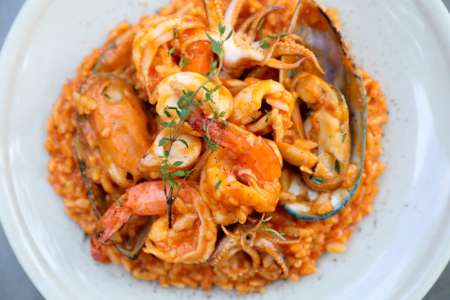 seafood paella with shrimp