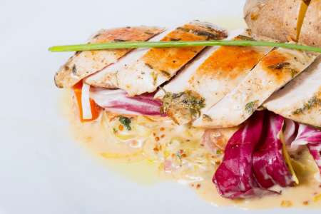 seared chicken breast with cabbage