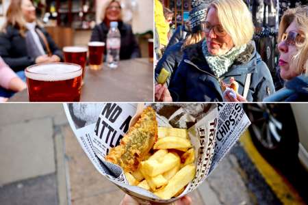 shoreditch drink food tour with beer and fish and chips
