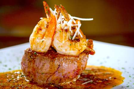 shrimp on filet mignon steak