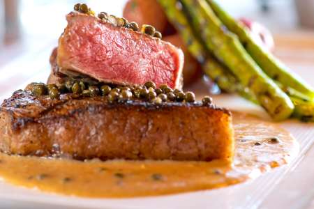 steak au poivre with fresh peppercorns