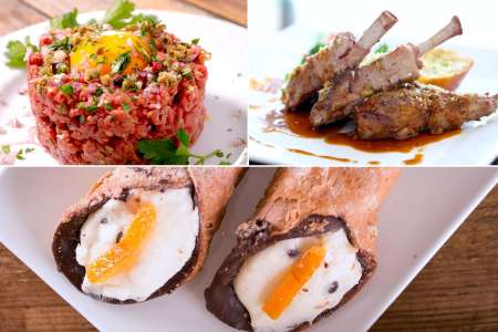 steak tartare, lamb cutlets and cannoli