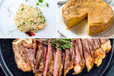 steak with lobster risotto and olive oil cake