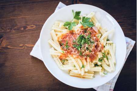 strozzapreti with tomato sauce