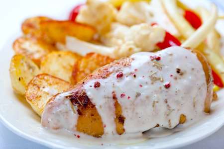 stuffed chicken breast with cream sauce