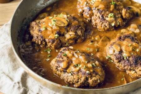 vegan salisbury steak with mushroom gravy