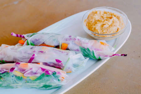 vegetable spring rolls with chili peanut sauce