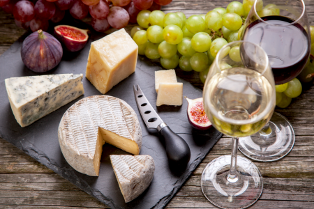 wine and assorted cheese