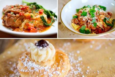 zeppole with pappardelle and osso bucco